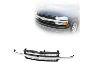 Titanium Plus Autoparts Front Grille Grill Chrome Black Compatible With CHEVROLET 1999-2002 Silverado 1500 2500 & 2000-2006 Suburban 1500 2500 Tahoe GM1200424 15764313