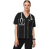 FIGS Bello Cargo Scrub Top for Women — Oversized Fit, V-Neck, Two Pockets, Back Yoke, 4-Way Stretch — Amazon Exclusive