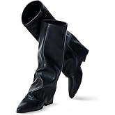 Zeuhzih Knee High Boots Women, Fold Over Shark Boots Pointed Toe block heels Wide Calf，Minimalist Street Style Faux Leather Boots for Fall &amp; Winter