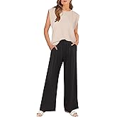 ANRABESS Women 2 Piece Outfits Tank Top & Palazzo Pants 2026 Summer Lounge Matching Sets Travel Vacation Beach Clothing