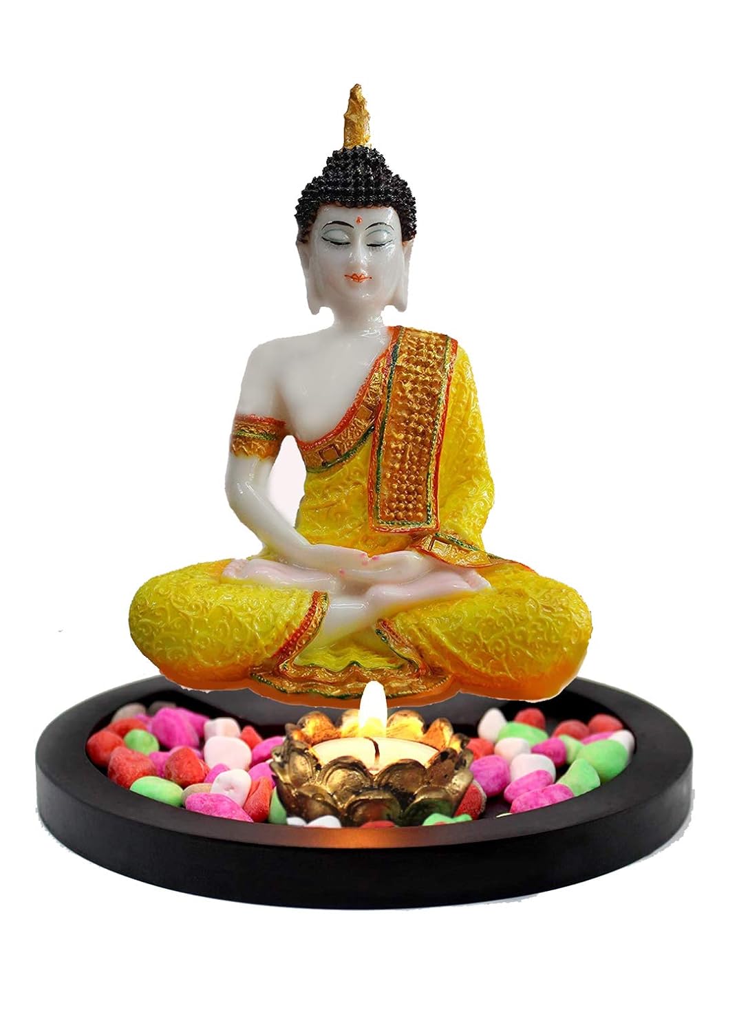 Buy SN Handicrafts Buddha Statue with Tealight and Stones on Wooden
