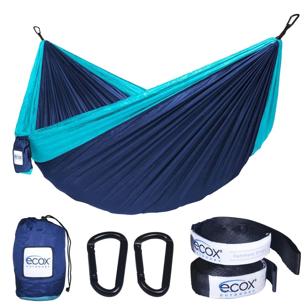 ecox Outdoors Parachute Hammock Single with 2 Tree Straps, Portable Lightweight Nylon Comfortable for Backpacking, Camping, Travel, Beach, Backyard, Patio, Hiking
