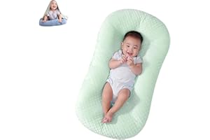 SAANERUEEN Baby Lounger Pillow Soft Organic Cotton Breathable Lounger for 0-18 Months, Newborn Lounger for Baby, Baby Lounger for Newborn (Bean Green)