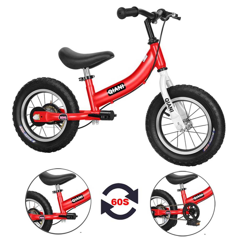 Qiani Balance Bike 2 in 1 for Toddlers,Kids 2 3 4 5 6 7 Years Old,Balance to Pedals Bike,12 14 16 inch Kids Bike,with Pedal kit,Stabilisers,Brakes (Red, 16 inch)