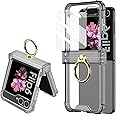 PUROOM for Samsung Galaxy Z Flip 6 Clear Case Luxury Hinge Protection with Ring Holder & Screen Protector Soft All-Inclusive Shockproof Cover (Black)