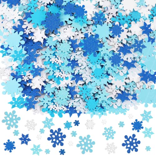 JULBEAR 300 Pieces Snowflake Foam Stickers Bulk Christmas Glitter Self-Adhesive Snowflake Stickers for Arts Crafts Greeting Cards Winter Christmas Decoration Home DIY Supplies