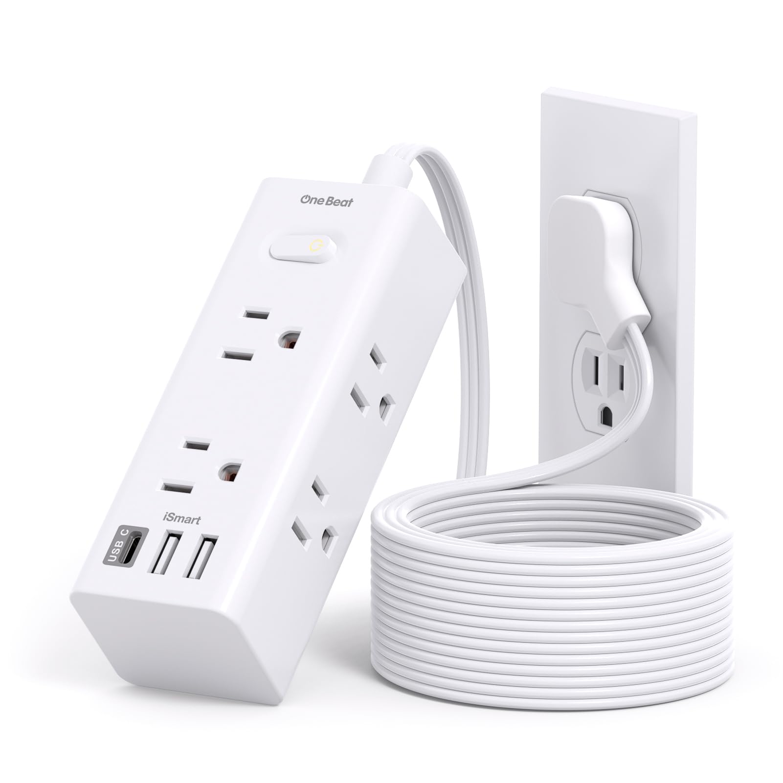 10FT Extension Cord With Multiple Outlets,Flat Plug Power...