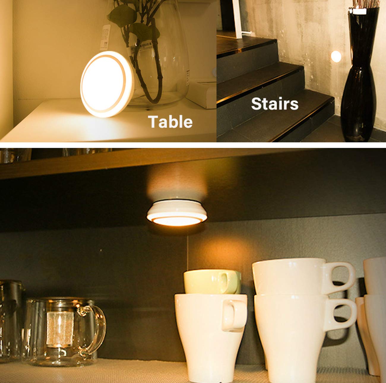 Motion Detected Light Battery-Operated Closet Night Light Stick-on Compact Lamp with Hanging Slot for Wardrobe Entryway Hallway Stairs Bedside Mirror Warm White