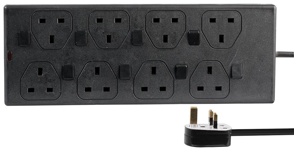 pro elec 8 Way Individually Switched Extension Lead, 5m, Black