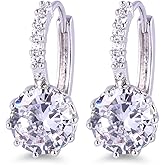 GULICX Silver Tone White Cubic Zirconia Round Jewellery Hoop Lever Back Huggie Earrings
