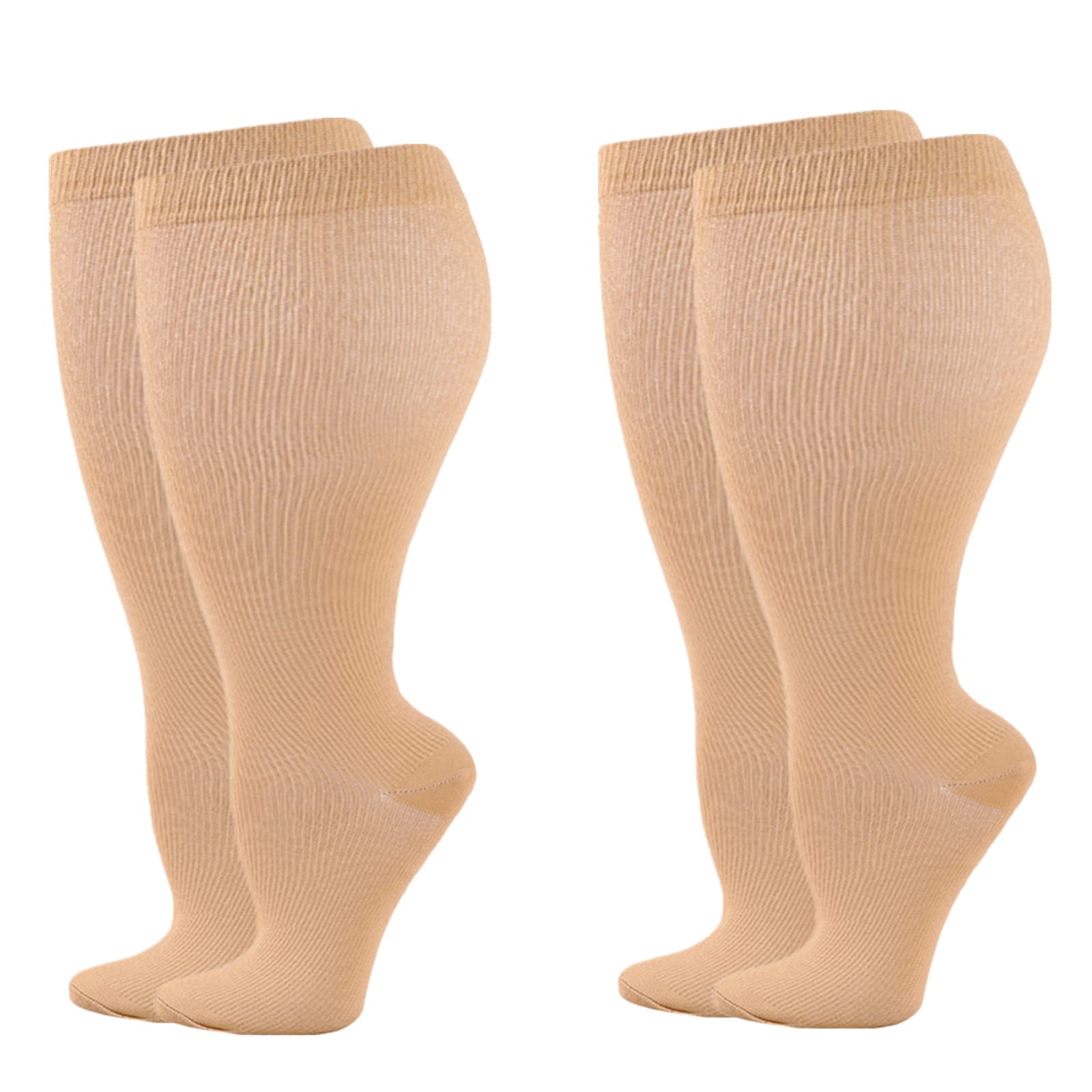 Wide Calf Compression Socks for Women Men, 2 Pairs Plus Size Extra Large Size Support Socks Stockings Reduces Swelling & Pain for Nurses Running Pregnant Travel Flight 20-25 mmHg