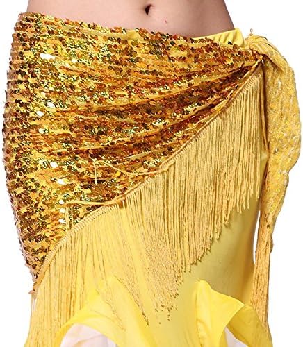Belly Dance Hip Scarf-Sequined Women Skirt Tribal Belly Dance Belt Wrap With Tassel For Belly Dance Costume,Belly Dancing Outfit (Gold)