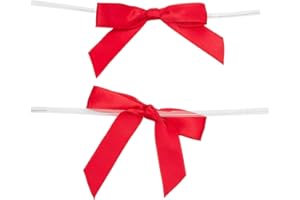 Juvale 100-Pack Twist Tie Bows for Crafts, Pre-Tied Satin Ribbon for Gift Wrap Bags, Party Favors, Baked Goods, Cookies, Mini Bowties for Hair Decorations (2.5x3 in, Red)
