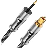 EMK 24K Gold-Plated Toslink to Mini Toslink Cable (1.5ft/0.5M) - Digital Optical Audio Cable with 3.5mm Mini Plug for Soundbar, Home Theater, TV - Silver SPDIF Fiber Optic Cable