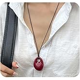 Resin Bean Necklace,Small Bean Pendant Leather Cord Necklace,Dainty Geometric Long Rope Necklace for Women