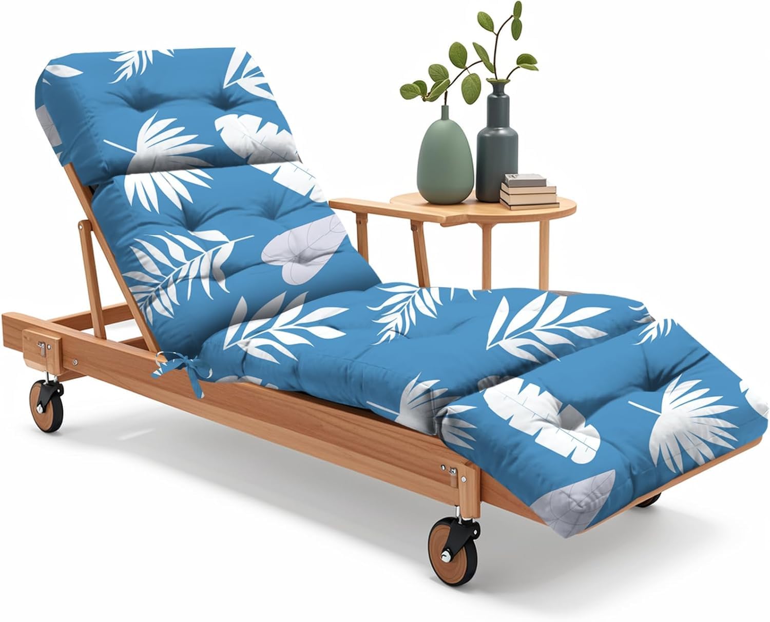 Photo 1 of Uthem Outdoor Chaise Lounge Chair Cushion 75.1 x 22.8 x 4.7 Inches 100% Waterproof Replacement Cotton Patio Pool Lounge Chair Cushion for Outdoor Furniture with Ties, Blue Leaf