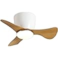 GESUM Ceiling Fan with Lights, 22 lnch Small Ceiling Fan with Light 3 Reversible Blades, Low Profile Ceiling Fan for Kitchen Bedroom Dining Room, 3 Colors, 6 Speeds, White Wood