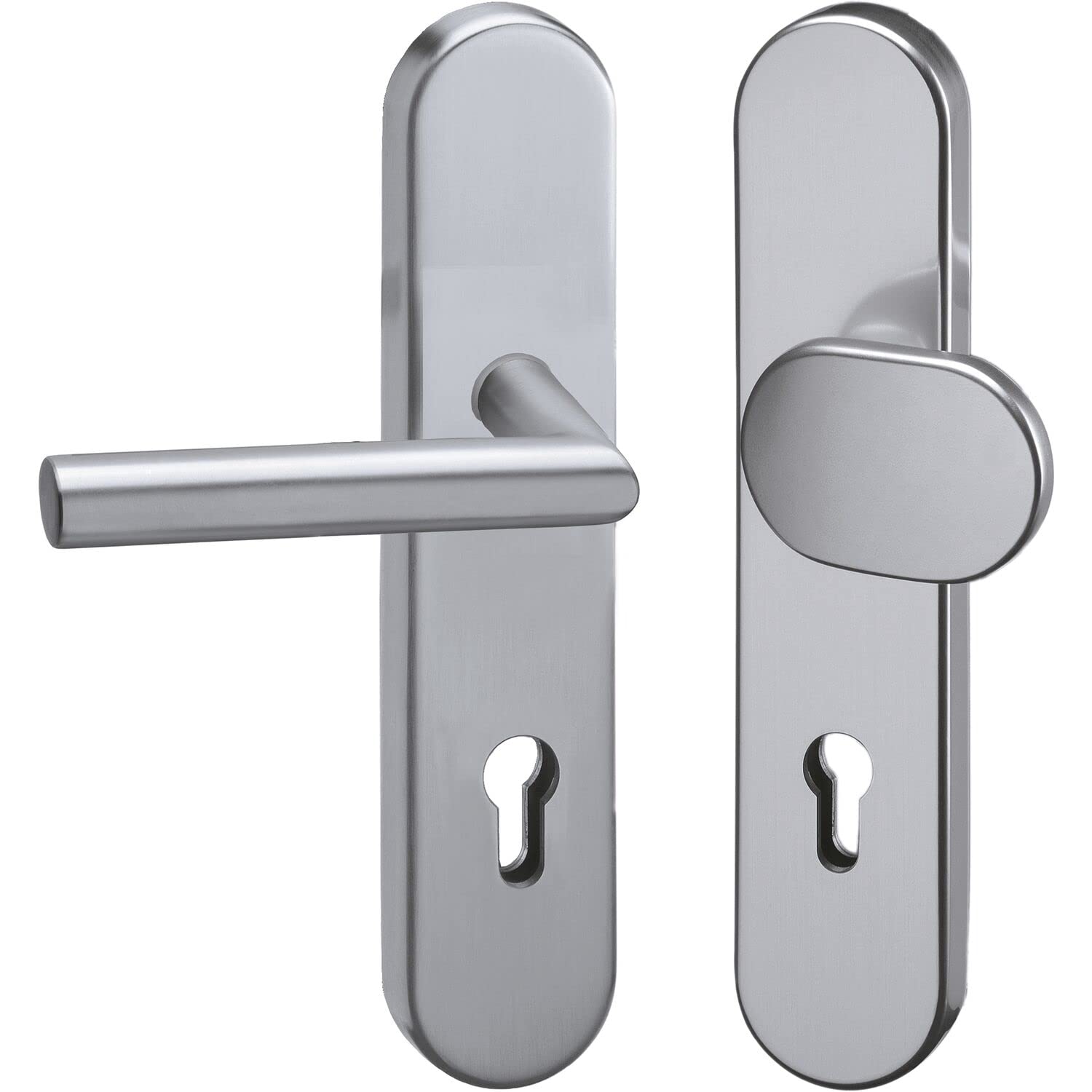 GRUNDMANN 117485 Silver 2552 Changeover Fitting Mitre on Long Plate PZ 88, Door Handle and Door Knob ÖNORM, Anodised Aluminium