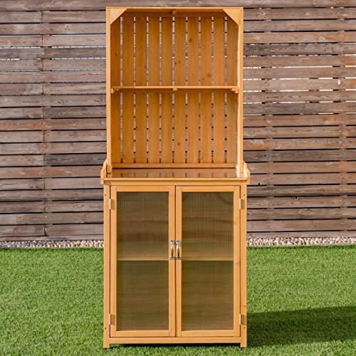Apontus Potting Bench Cabinet Storage Wooden Garden Shed Tools Organizer Work Station