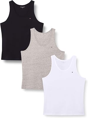 Herren 3er Pack Tank Tops aus Baumwolle, Mehrfarbig (Grey Heather/Black/White), M