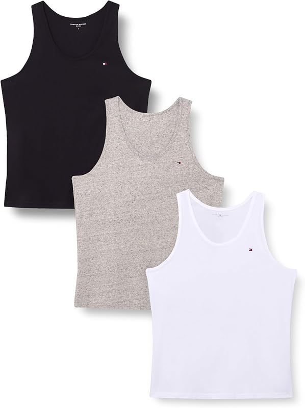Herren 3er Pack Tank Tops aus Baumwolle, Mehrfarbig (Grey Heather/Black/White), M — Foto 1 von 4
