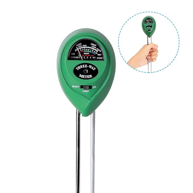 LANMU Boden-pH-Messgerät, Licht und PH-Säure-Tester, 3-in-1-Bodentester Feuchtigkeitsmesser für Garten/Bauernhof/Rasen/Pflanz