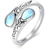 YYmqmq Moonstone Ring for Women 925 Sterling Silver Adjustable Open Ring Boho Statement Jewelry Gift for Her