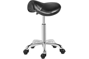 Kaleurrier Saddle Stool Rolling Swivel Height Adjustable with Wheels,Heavy Duty Stool,Ergonomic Stool Chair for Lab,Clinic,Dentist,Salon,Massage,Office and Home Kitchen (Black, Without Back)