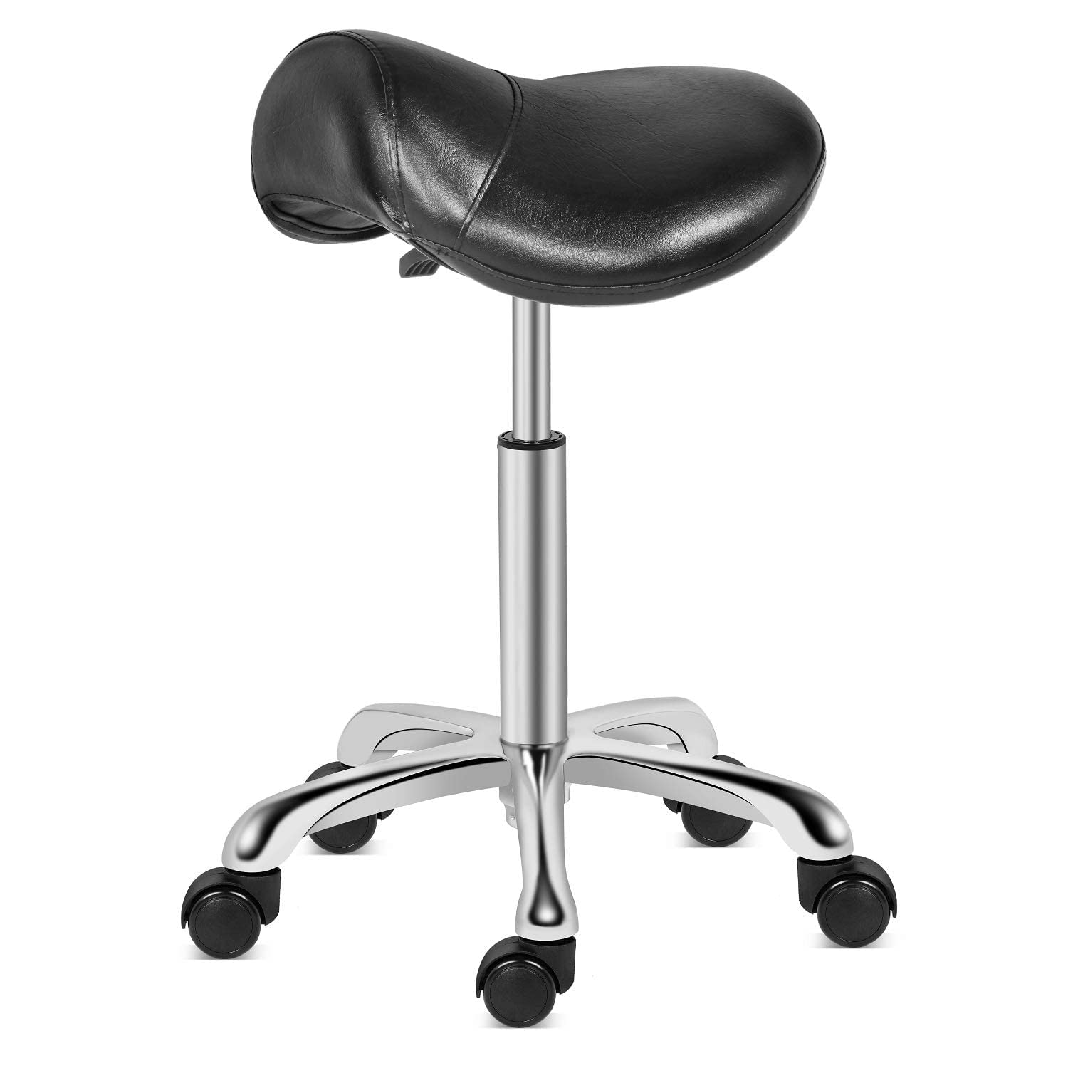 Photo 1 of Kaleurrier Saddle Stool Rolling Swivel Height Adjustable with Wheels,Heavy Duty Stool,Ergonomic Stool Chair for Lab,Clinic,Dentist,Salon,Massage,Office and Home Kitchen (Black, Without Back)