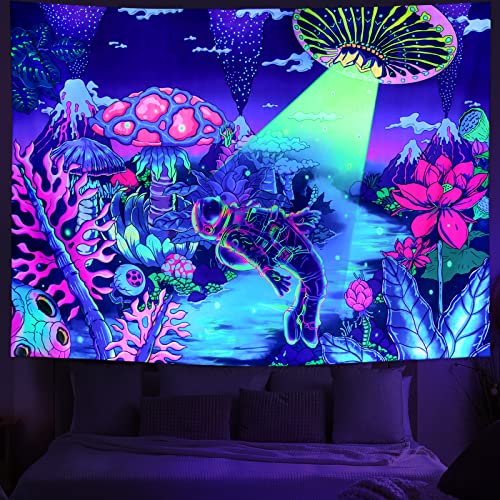 Amhokhui Blacklight Astronaut Tapestry UV Reactive