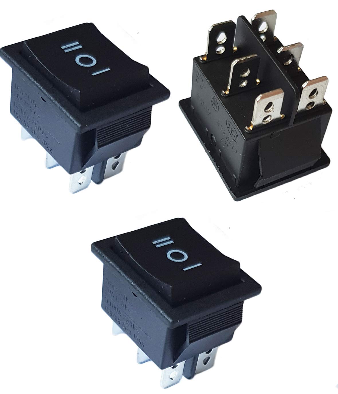 16A 250 VAC 3 Packs of ON-OFF-ON Rectangle Square Rocker Switch Button Car Vehicle Boat Dashboard Switches (3, 6 Pin 3 Way-Black-Square)