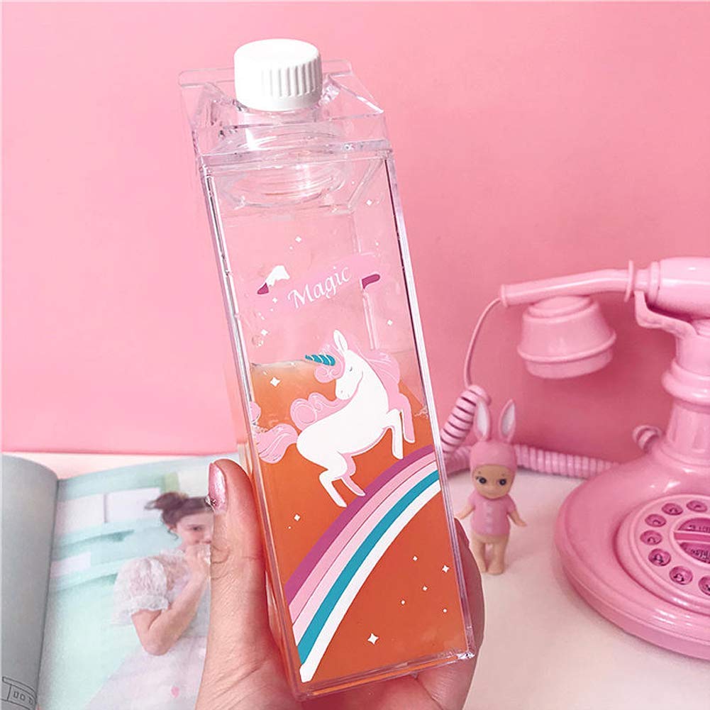 Unicorn Water Bottle - Zero Waste Water Bottle - Milk Box Plastic - Milk Bottles - Juice Bottle - BPA Free Environment Friendly Material 500ml + 2 Cute Unicorn Rings