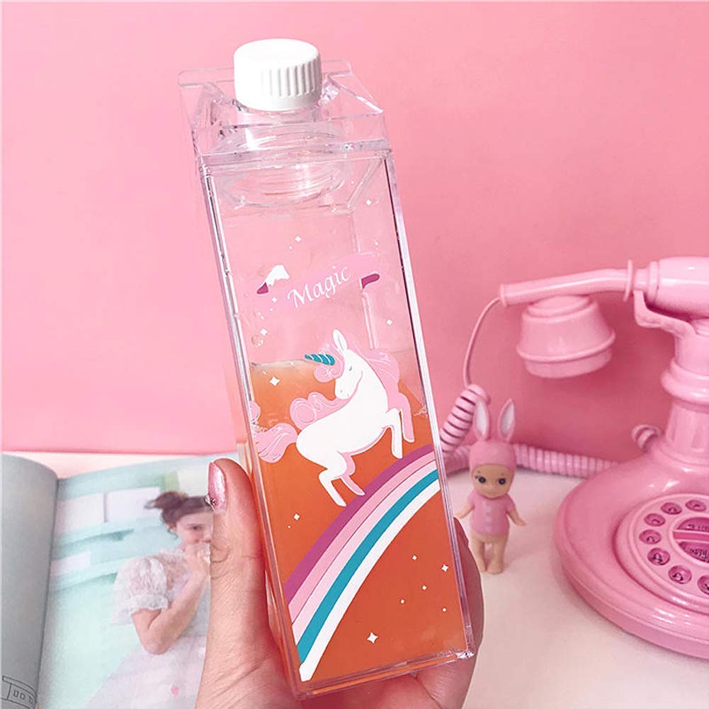 Unicorn Water Bottle - Zero Waste Water Bottle - Milk Box Plastic - Milk Bottles - Juice Bottle - BPA Free Environment Friendly Material 500ml + 2 Cute Unicorn Rings