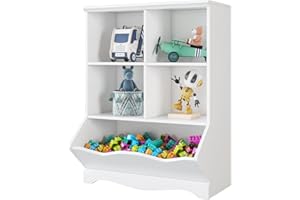 HORSTORS Toy Storage Organizer, Kids Bookshelves with Bookcase Footboard, 5 Cubby Toy Storage Cabinet, Children Toy Shelf Display Storage Rack Organizers for Playing Room,Reading Nook, White