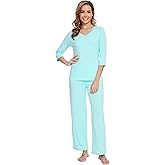 WiWi Womens 3/4 Sleeve Pajamas Set Soft Top with Pants Lightweight Viscose from Bamboo Sleepwear Pjs S-XXL