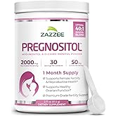 Zazzee PREGNOSITOL Powder, 30 Day Supply, Myo-Inositol and D-Chiro-Inositol 40:1 Fertility Blend, Free Scoop for Exact Dosage, Premium Balanced Formula, 30 Servings, Vegan, All-Natural and Non-GMO