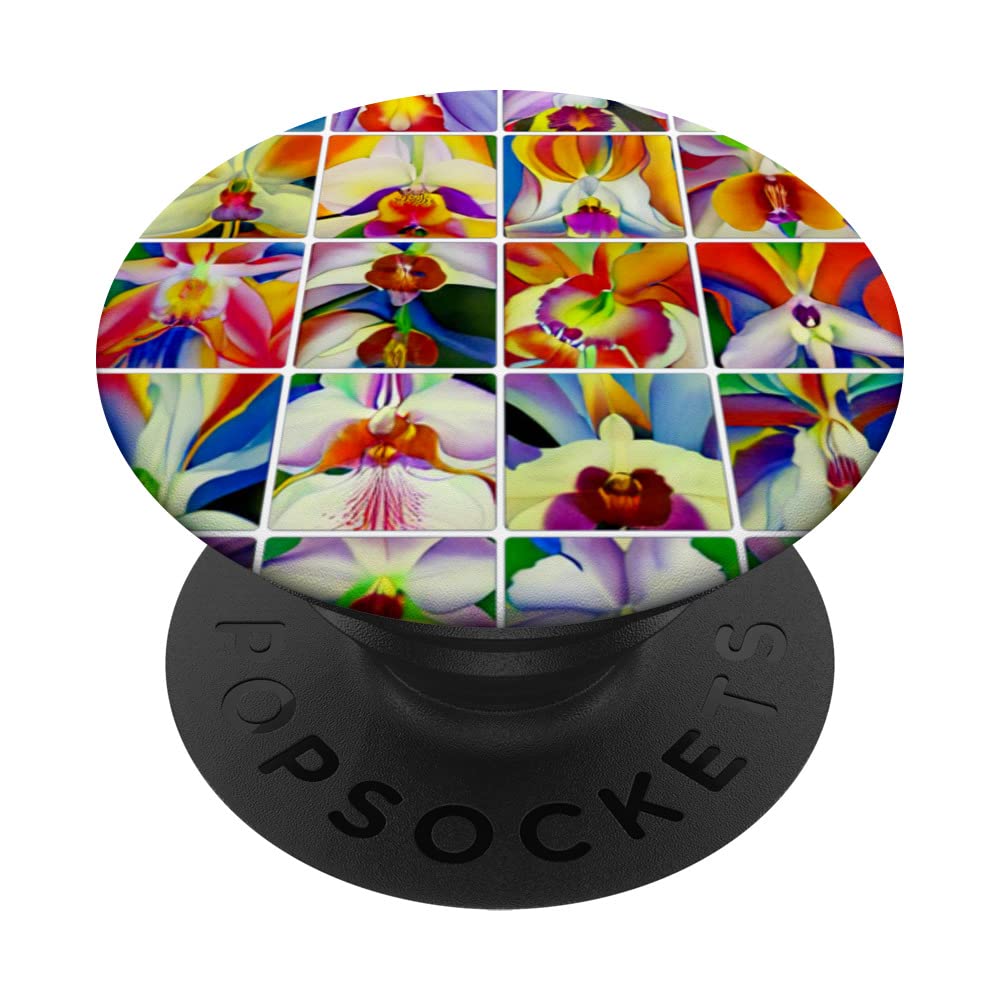 20 Colorful Modern Art Oil Paintings of Orchid (4x5 Grid) PopSockets Swappable PopGrip