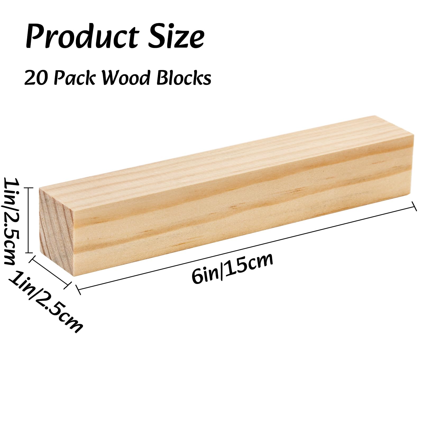 YOUEON 20 Pack Wood Blocks for Carving, 6 x 1 x 1 Inch Unfinished Wooden Blocks for Arts and Crafts, Pinewood Carving Blanks, Whittling Wood Sticks for Beginner or Expert Carvers,DIY Projects