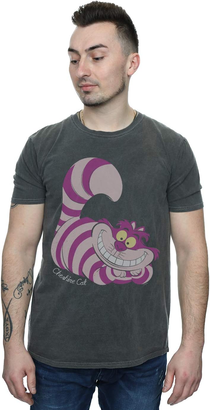 Disney Men's Alice In Wonderland Cheshire Cat Washed TShirt Charcoal X