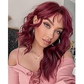 ZYYDSGO Red Bob Cosplay Wigs for Women Red Short Wavy Wig Shoulder Length Wine Red Curly Wigs Women's Charming Synthetic Wigs Burgundy with Bangs