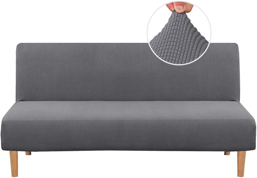 Slipcovers - H.VERSAILTEX Armless Futon Cover Stretch Sofa Bed Slipcover Protector Elastic Feature Rich Textured High Spandex Small Checks Jacquard Fabric Futon Cover, Machine Washable, Gray