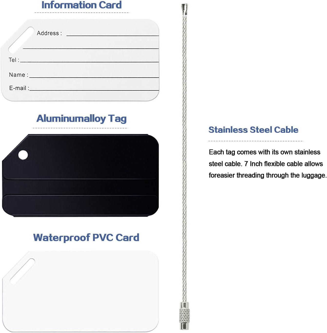 Aluminum Luggage Tag for Luggage Baggage Travel Identifier by Ovener (Black 2 Pcs) - Image 4