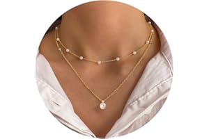 JINGDR Gold Pearl Necklaces for Women 14K Gold Plated Layered Pearl Necklaces Dainty White Pearl Choker Fresh Water Pearl Pendant Necklace Simple Pearls Chain Necklace Small Pearl Accessories Jewelry Set