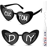 Flutesan Personalized Heart Shaped Sunglasses Bulk Heart Glasses with Paint Pens for DIY Wedding Party Favors