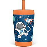 Kid Insulated Stainless Steel Tumbler with Silicone Straw, 12oz Sippy Cup for Kids (Astronaut)