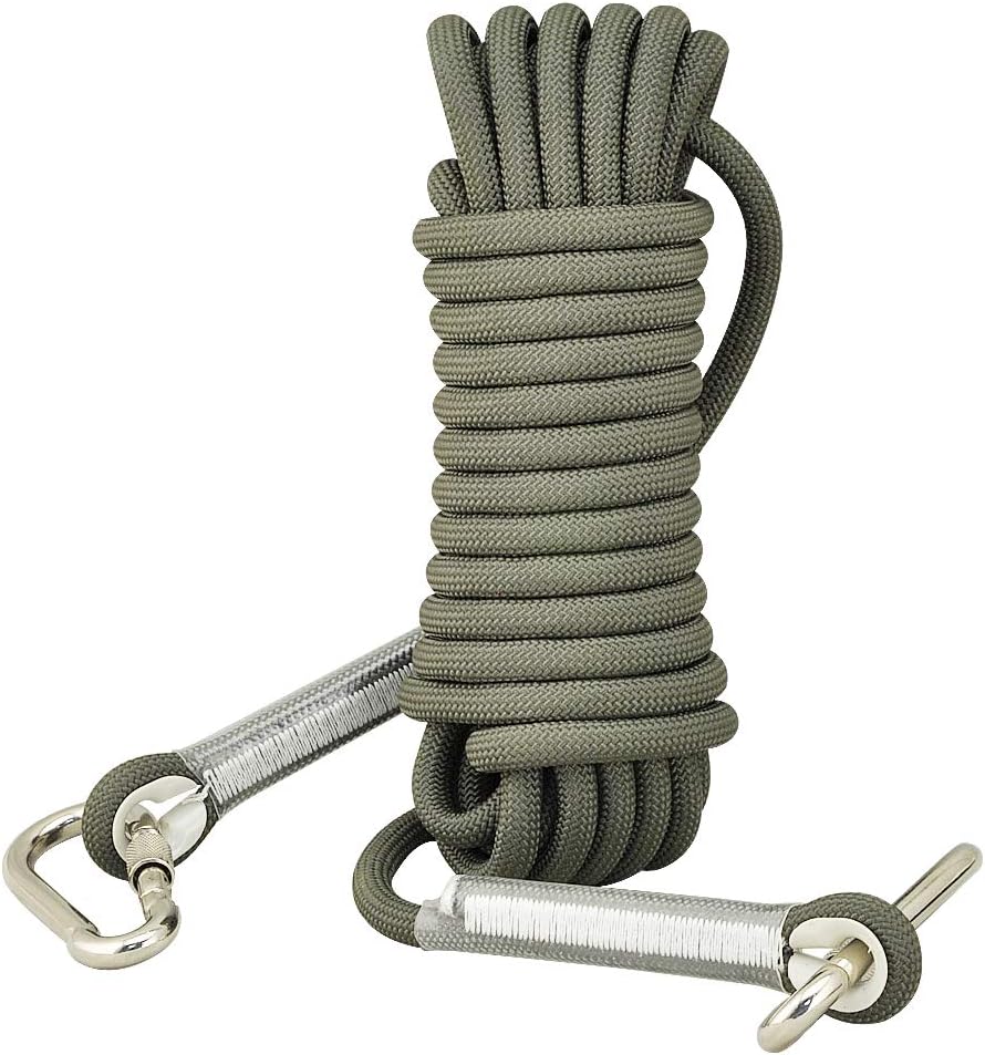 Syiswei Rock Climbing Rope 12MM, Upgraded Coating Carabiners Clips(10m, 32ft)(20m, 65ft) (30m, 98ft) Static Outdoor Climbing Rope, Safety Rope Tree Swing Climbing Equipment Parachute Rope(Army Green, 10m) : Sports & Outdoors