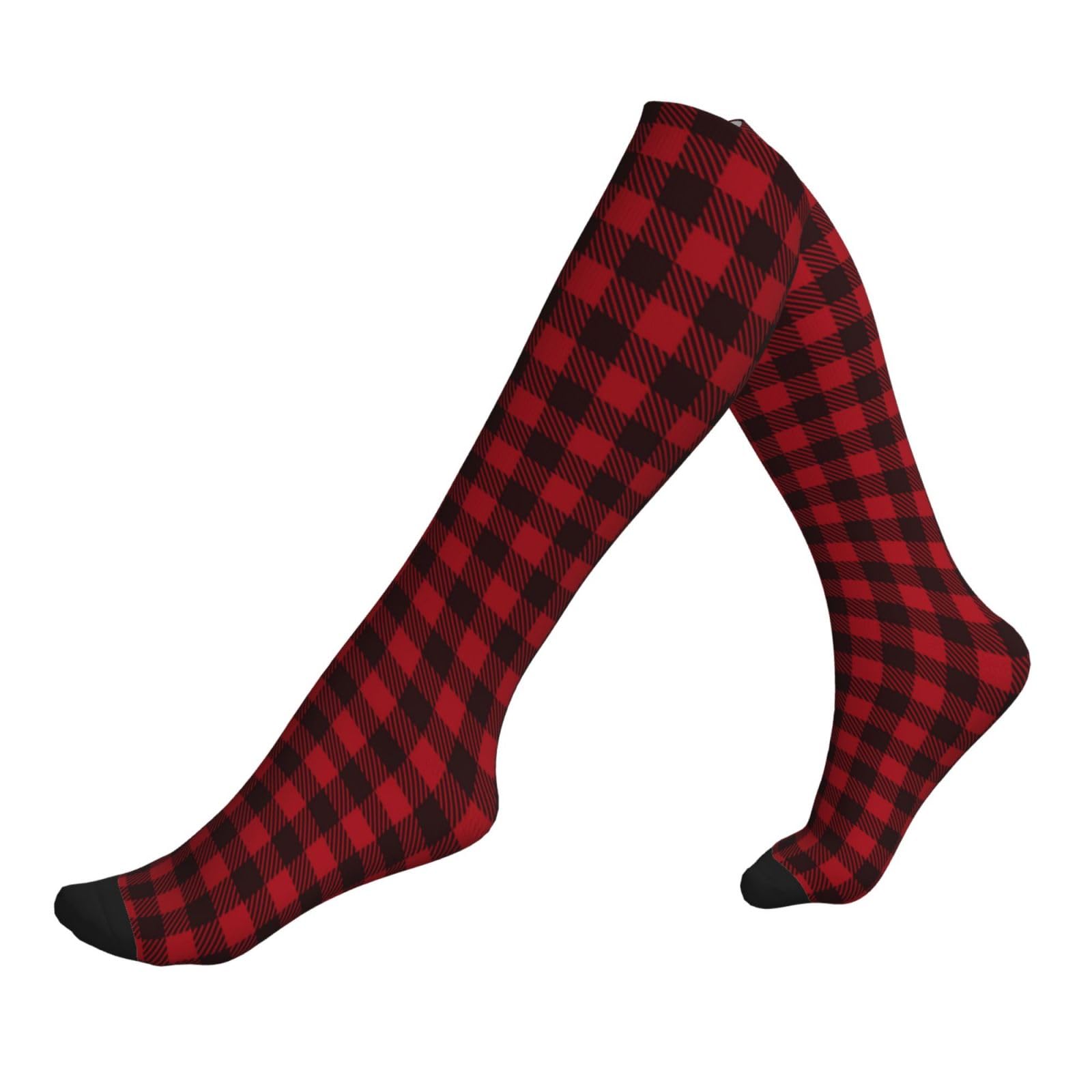 Photo 1 of AIMASTZ Red Black Plaid Compression Socks Women Men, Calf Knee High Socks For Athletic Running Cycling Nurse