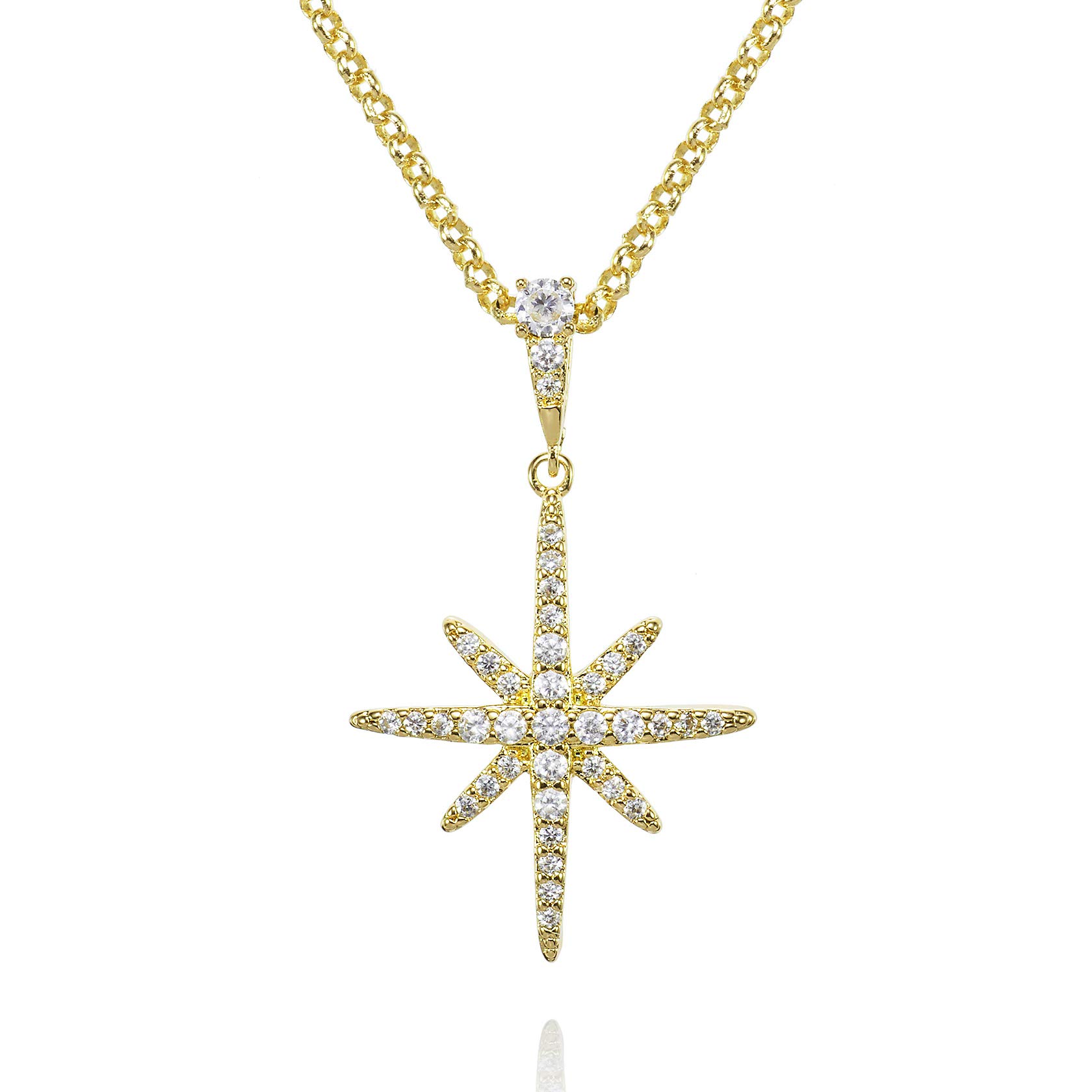 Namanya North Star Lucky Star Necklace with Cubic Zirconia, Stone Studded, Gift for Women