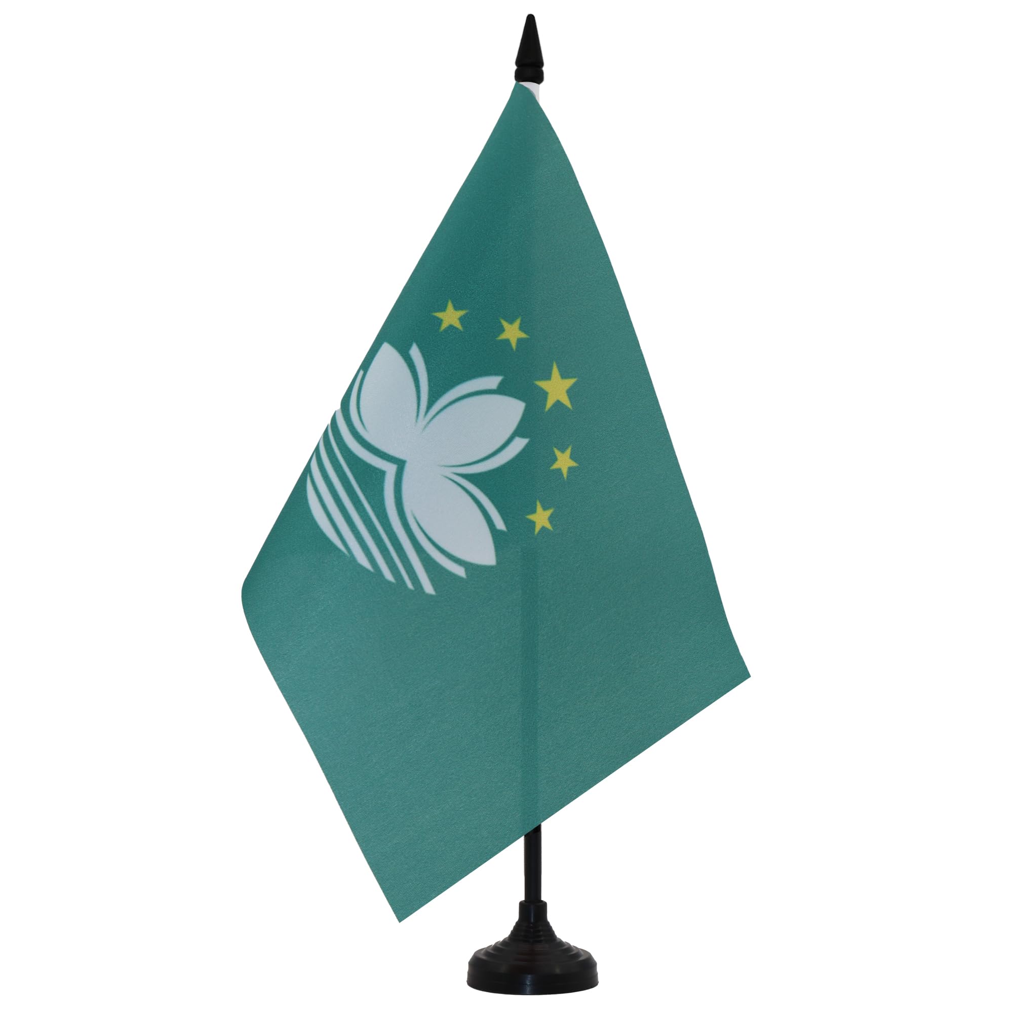 AZ FLAG Macau Table Flag 5'' x 8'' - Macanese Office Decoration 100% Polyester 21 x 14 cm - Mini Desk Flag with Pole and Black Plastic Base