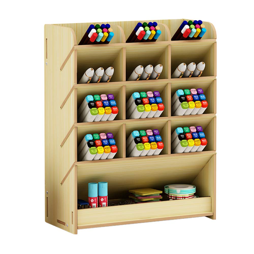 Wooden Pen Holder Storage Box, Multifunctional Desk Organiser Desk Tidy Pen Holder for Home, Office and School (White Maple)